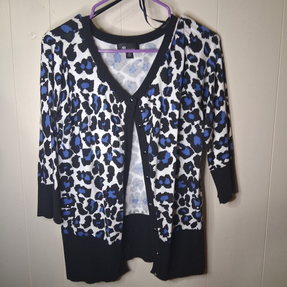 AB Studio Black and Blue Animal Print Cardigan